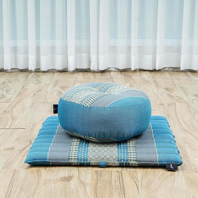 Leewadee Meditation Cushion Set – 1 Small Zafu Yoga Pillow and 1 Small Roll-Up Zabuton Mat Filled with Kapok