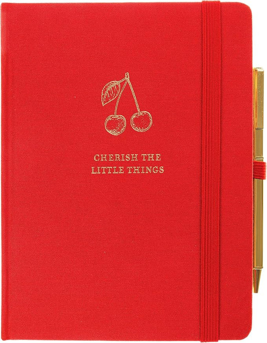 Graphique Cherry Lined Journal Plus Pen Luxe Collection, Hardcover Diary Notebook for Writing, Gold Foil Embossing, 160 Pages, 6” x 8”