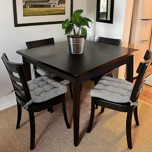 Barnett Home Decor Madrid Black Dining Chair Pad with Ties - 15 x 17 Size Small Chair Cushion - Latex Foam Fill - Machine Washable, 100% Cotton, Made in USA (Black White Gingham Check)