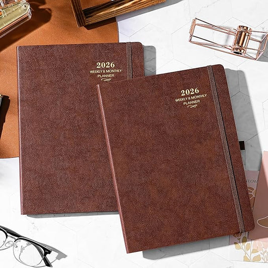 2026 Planner - JAN 2026 - DEC 2026, Planner 2026, Weekly and Monthly Planner, Leather Cover Calendar Planner with Thick Paper, Back Pocket with Notes Pages, Brown (8.5" x 11")