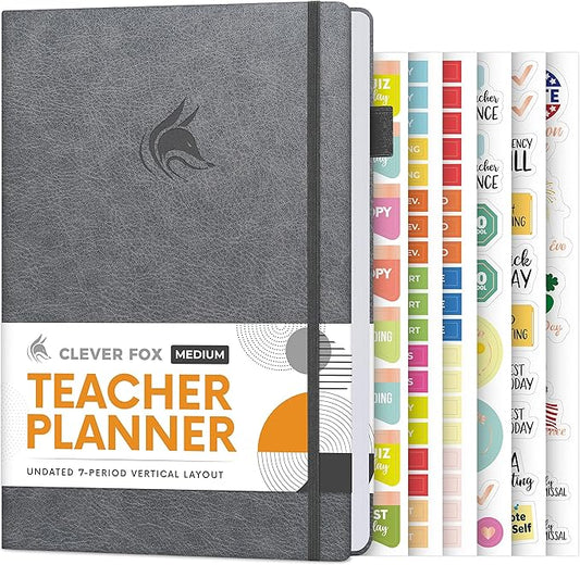 Clever Fox Teacher Planner – School Year Planner with Calendars & Lesson Plans – Teacher Plan Book for Classroom & Homeschool Organization - Undated, A5 Size, Hardcover (Gray)