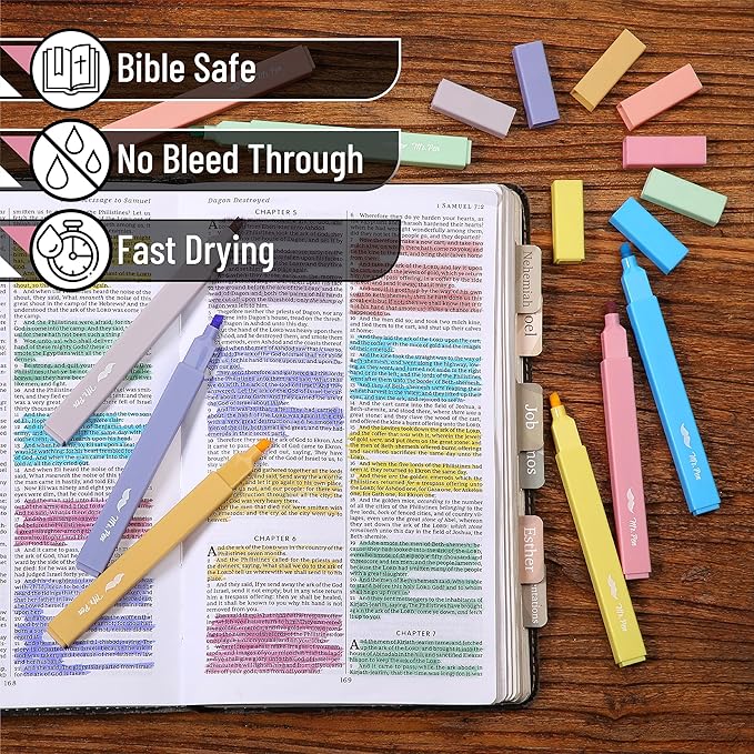 Mr. Pen Aesthetic Highlighters, 8 pcs, Chisel Tip, Assorted Colors, No Bleed Bible Highlighters