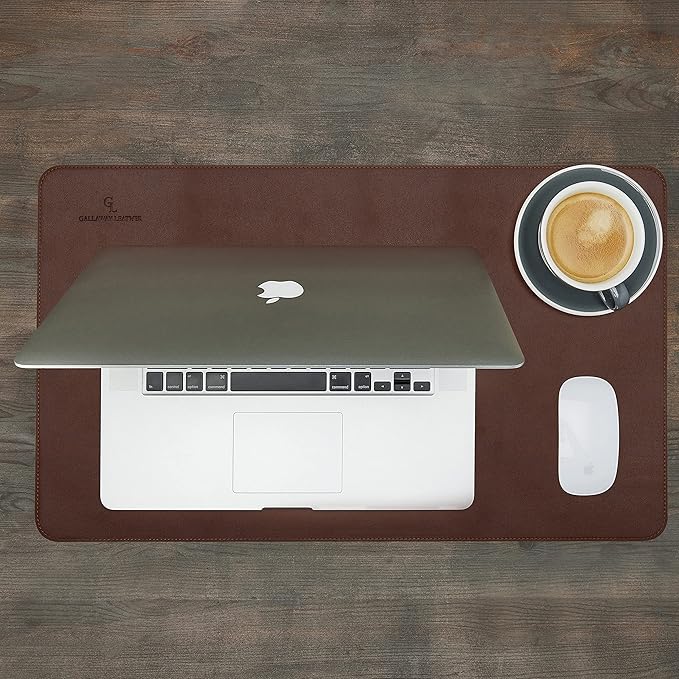Gallaway Leather Desk Mat - Office Writing Pad, Medium 24" x 14" Dark Brown, Gift Ready Elegant Computer Desk Cover Protector