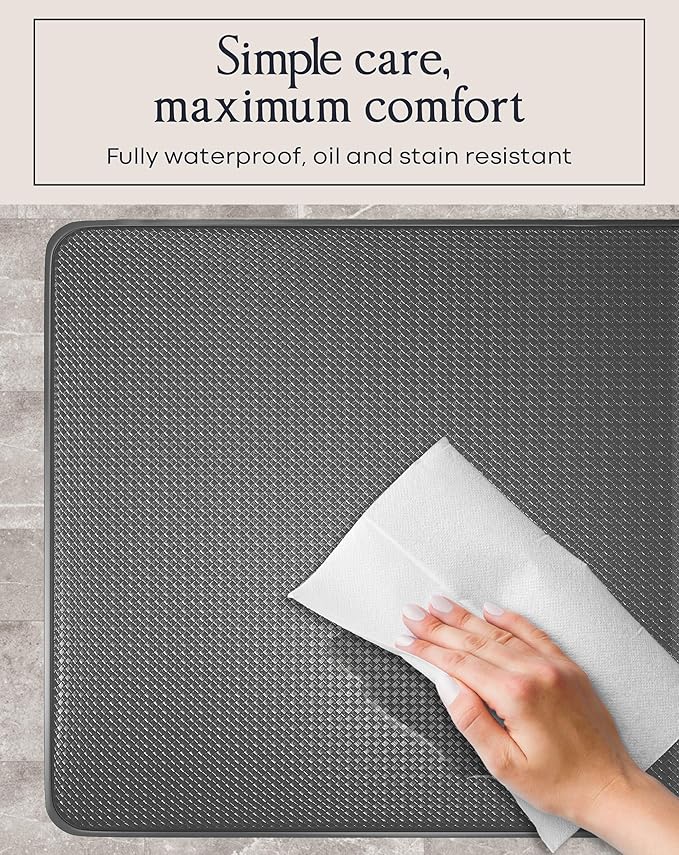 Anti-Fatigue Kitchen Mat Set – 2-Piece Memory Foam Cushioned Mats for Standing – Gray, 18×30 & 18×60, 0.4 in Thick, Waterproof, Non-Slip – Homergy