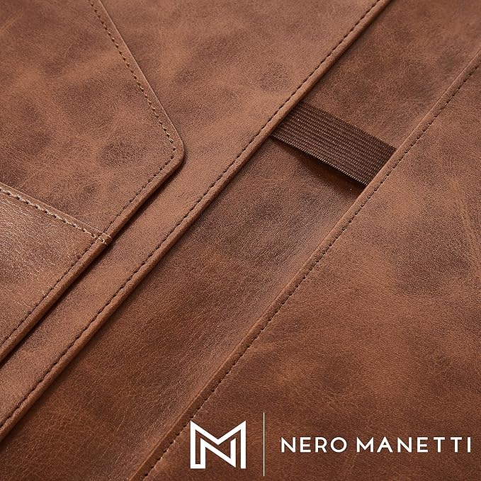 Leather Portfolio Folder - Business PU Leather Notepad Holder for Resumes, Legal Pad Executive Binder, Professional Padfolio Notebook for Women/Men (Brown)