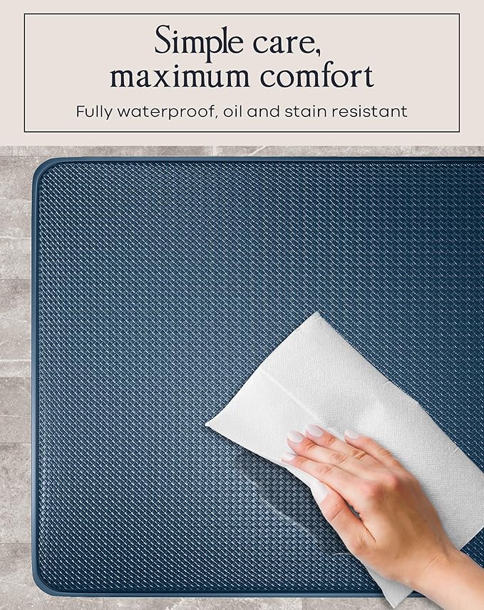 Anti-Fatigue Kitchen Mat Set – 2-Piece Memory Foam Cushioned Mats for Standing – Royal Blue, 18×30 & 18×60, 0.4 in Thick, Waterproof, Non-Slip – Homergy