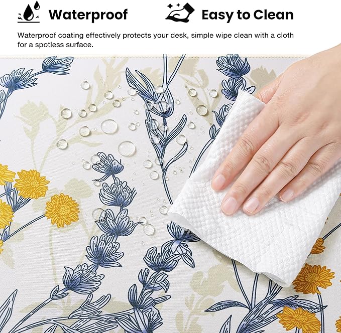 ALOANES Waterproof Mouse Pad with Durable Stitched Edge, Large Gaming Keyboard Pad, Non-Slip Rubber Base, Extended Desk pad for Gamer, Office & Home, Yellow Flower Mousepad 27.6''x 11.8''x 0.12''