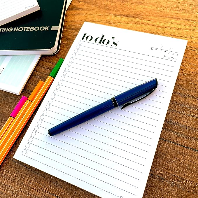 HADIGU To Do List Notepad A5 Size (8.3"x5.8") Premium Thick Paper With Cardboard Back Support, Undated Daily Planner Notepad, Daily To Do List Notebook, Ruled Pages, Checkboxes, Deadline Column.