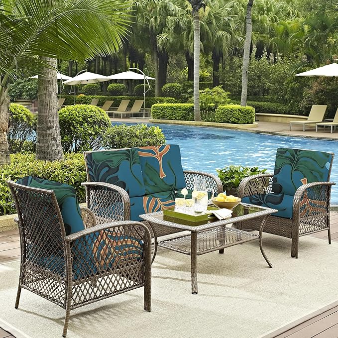 8Pcs Outdoor Cushions Covers Waterproof, Patio Cushion Covers, Stretch Cushion Covers Replacement,Cushion Slipcovers, Furniture Cushion Covers (Cool, 8PCS-Print)