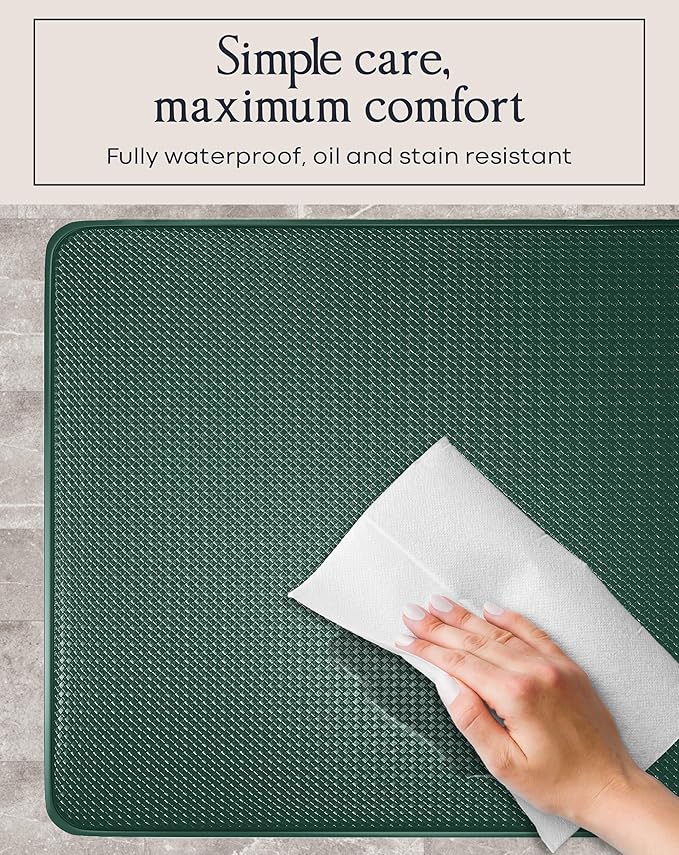 Anti-Fatigue Kitchen Mat Set – 2-Piece Memory Foam Cushioned Mats for Standing – Green, 18×30 & 18×60, 0.4 in Thick, Waterproof, Non-Slip – Homergy