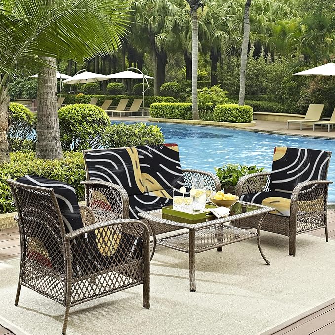 8Pcs Outdoor Cushions Covers Waterproof, Patio Cushion Covers, Stretch Cushion Covers Replacement,Cushion Slipcovers, Furniture Cushion Covers (Black River, 8PCS-Print)