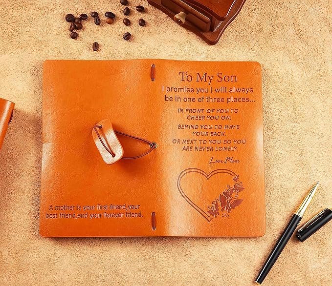 Son Journal Gift from Mom-Son Graduation Gift-Son Birthday Gift-Son Christmas Gift-Son Going Away Gift-Son Leaving Gift-Refillable Photo Diary Notebook Gift for Son