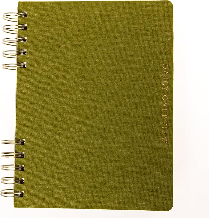 Daily Task Journal by Graphique Luxe Collection, Fabric-Wrapped Hardcover Spiral Notebook for Planning & Writing, Priority List Planner with Magnetic Bookmarks & Gold Foil Embossing,192 Pages, 6” x 8”, Olive Green