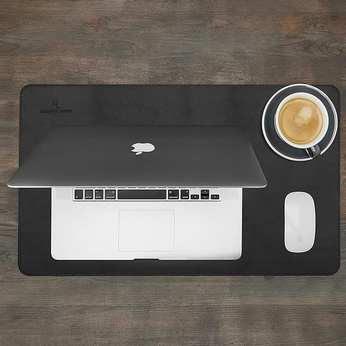 Gallaway Leather Desk Pad – 25 x 17 inch - Desk Mat Home Office Desk Accessories Desktop Protector XXL Mouse Pad Writing Desk Blotter - Black - Medium