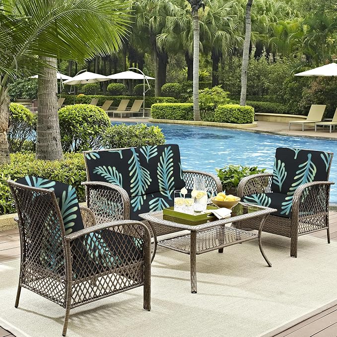 8Pcs Outdoor Cushions Covers Waterproof, Patio Cushion Covers, Stretch Cushion Covers Replacement,Cushion Slipcovers, Furniture Cushion Covers (Fir, 8PCS-Print)