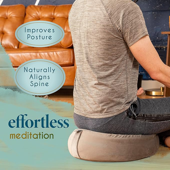 Florensi Meditation Cushion - Comfortable Floor Pillow - Traditional Tibetan Meditation Pillow with Beautiful Velvet Cover - Large Floor Cushion Seating for Adults - Premium Yoga Buckwheat Bolster