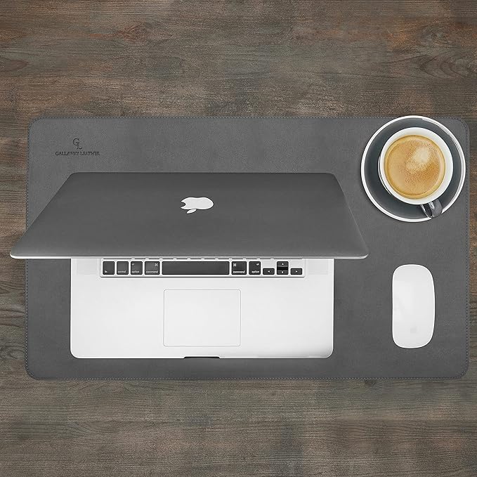 Gallaway Leather Desk Pad – 25 x 17 inch - Desk Mat Home Office Desk Accessories Desktop Protector XXL Mouse Pad Writing Desk Blotter - Grey - Medium