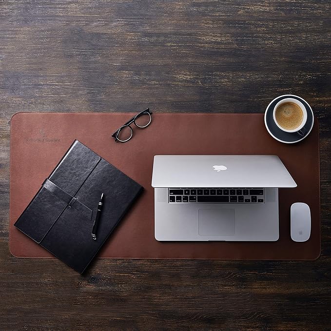 Gallaway Leather Desk Mat - Desk Pad 91.5 x 43 cm - XXL Mouse Mat - Non-Slip Desk Cover - Desk Accessories (Dark Brown)