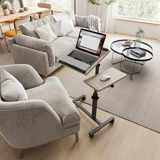 Adjustable Bedside Laptop Desk with Mouse Pad on Wheels, Adjustable Overbed Table,Rolling Computer Stand,Hospital and Home Use